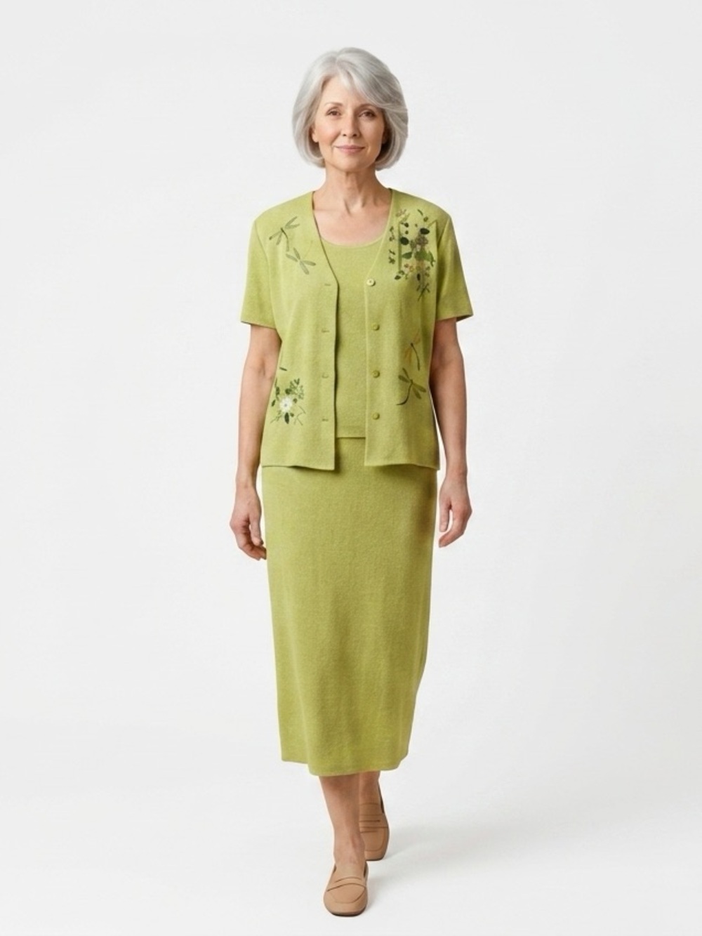 Women’s Olive Green Knit Skirt - Classic Straight Midi